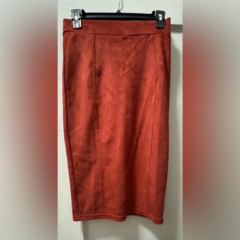 privy Rust-Orange Suede Pencil Skirt